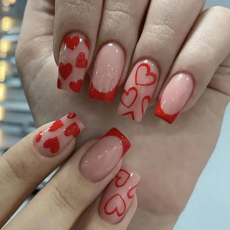 Накладные ногти Френч с сердцем с клеевыми пластинами 24 шт. Алый (2689612562) - фото 2 Накладные ногти Френч с сердцем с клеевыми пластинами 24 шт. Алый (2689612562) - фото 2