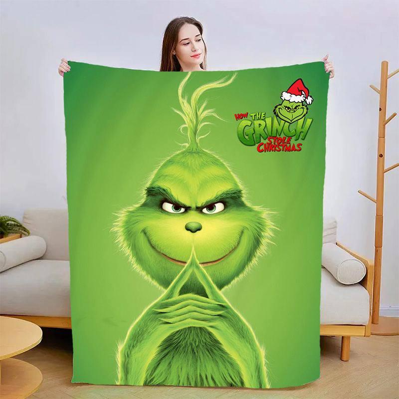 Плед плюшевый с 3D рисунком Гринч велюр 160х200 см (13037А)