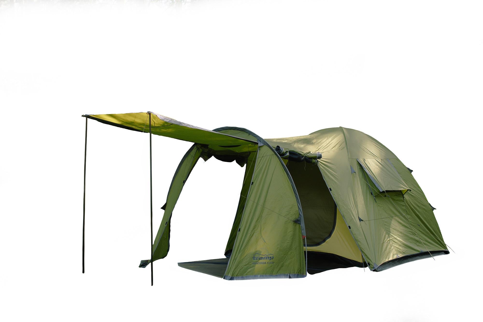 Палатка четырехместная с тамбуром туристическая Tramp Anaconda 4 V3 Оливковый (UTRT-109-olive)