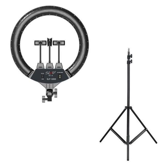 Кольцевая лампа SLP-G500 с креплениями и пультом 220 В 450 мм + штатив трипод 200 см