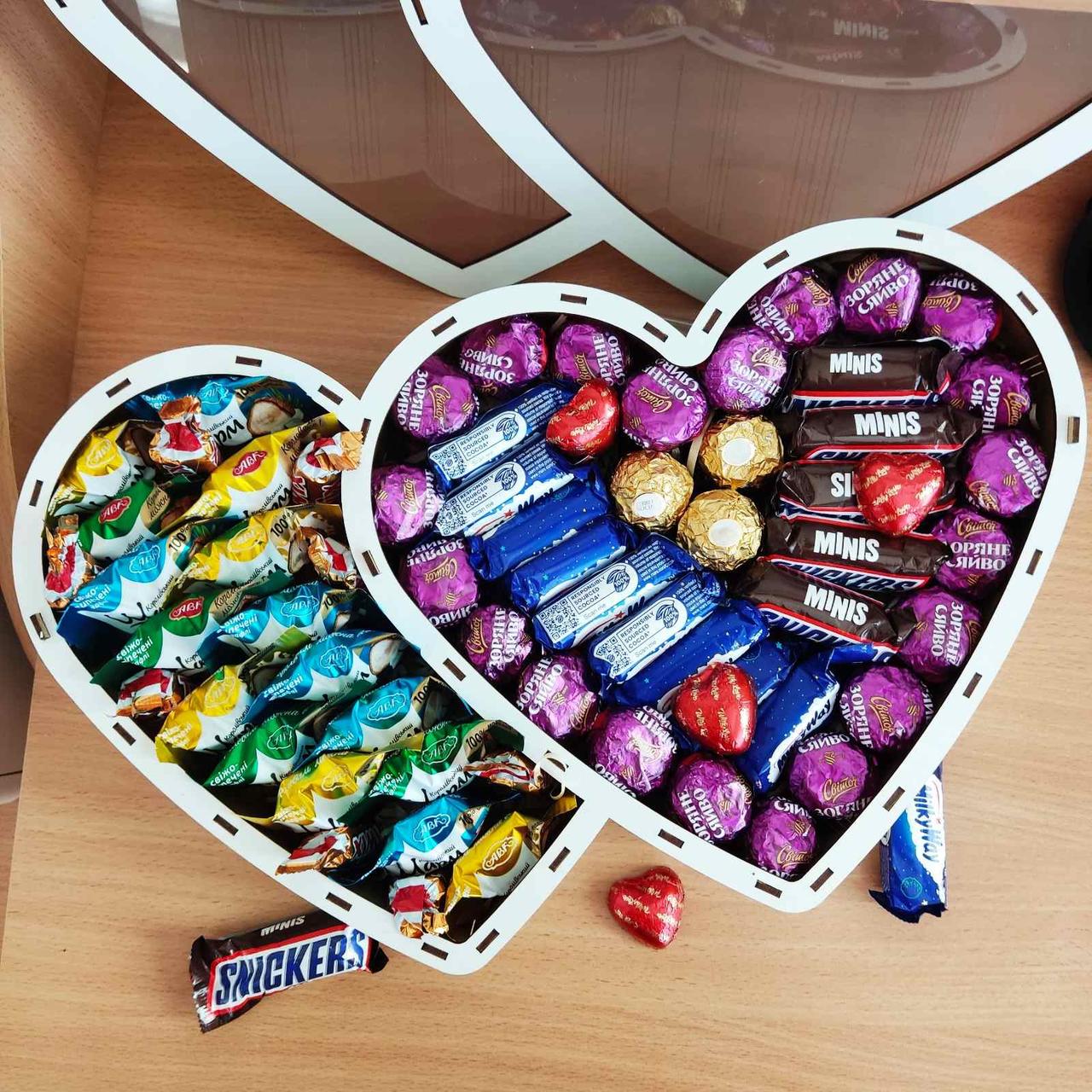 Бокс двойное сердце с конфетами на день рождения/день влюбленных/8 марта праздник (ar85)