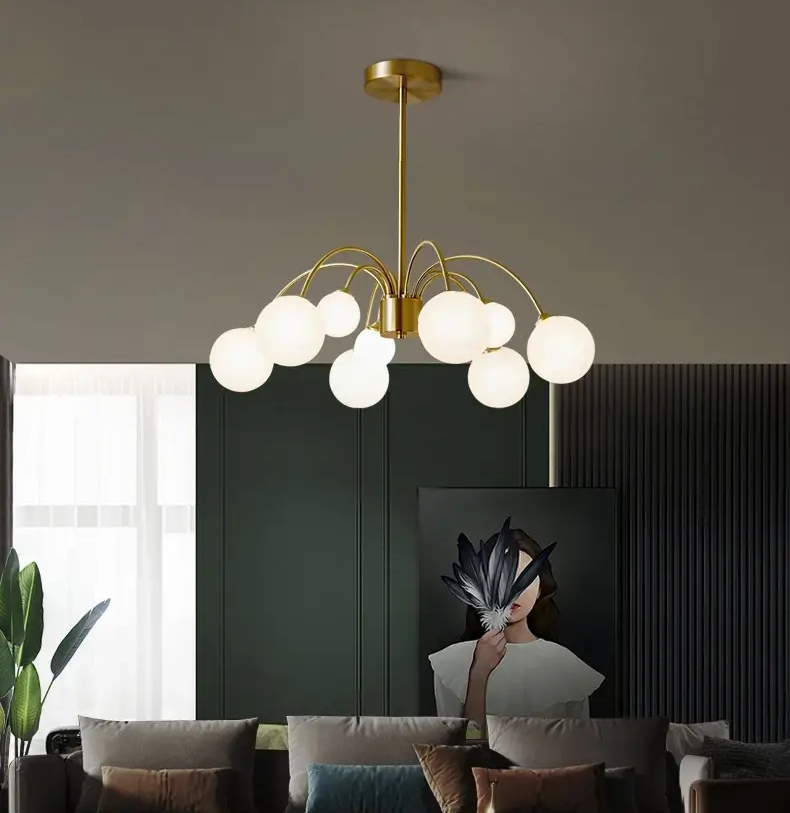 Люстра светодиодная Венера 5041 на 9 золотых плафонов Золотистий