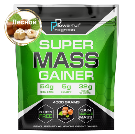 Гейнер высокобелковый для набора массы Powerful Progress Mass Gainer Лесной орех 4 кг (7447)