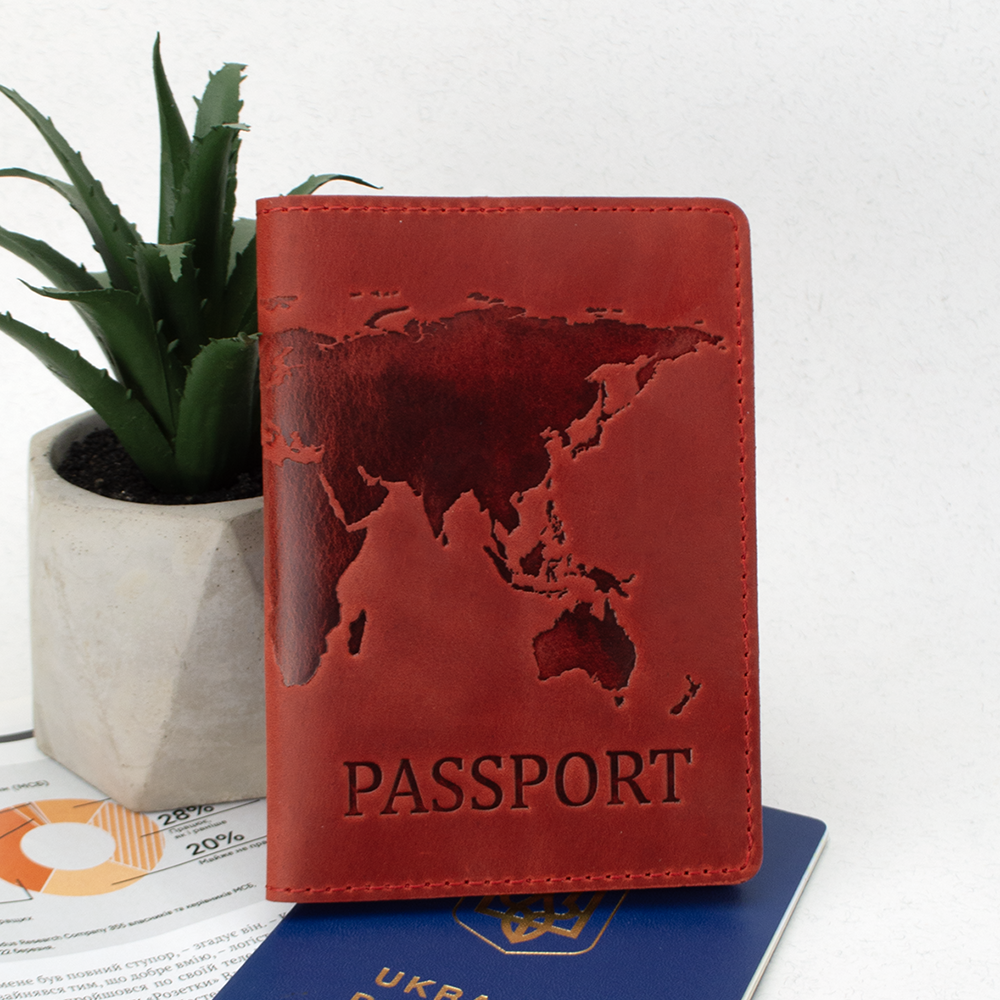 Обложка на загранпаспорт HandyCover Карта кожаная Красный (674668784)