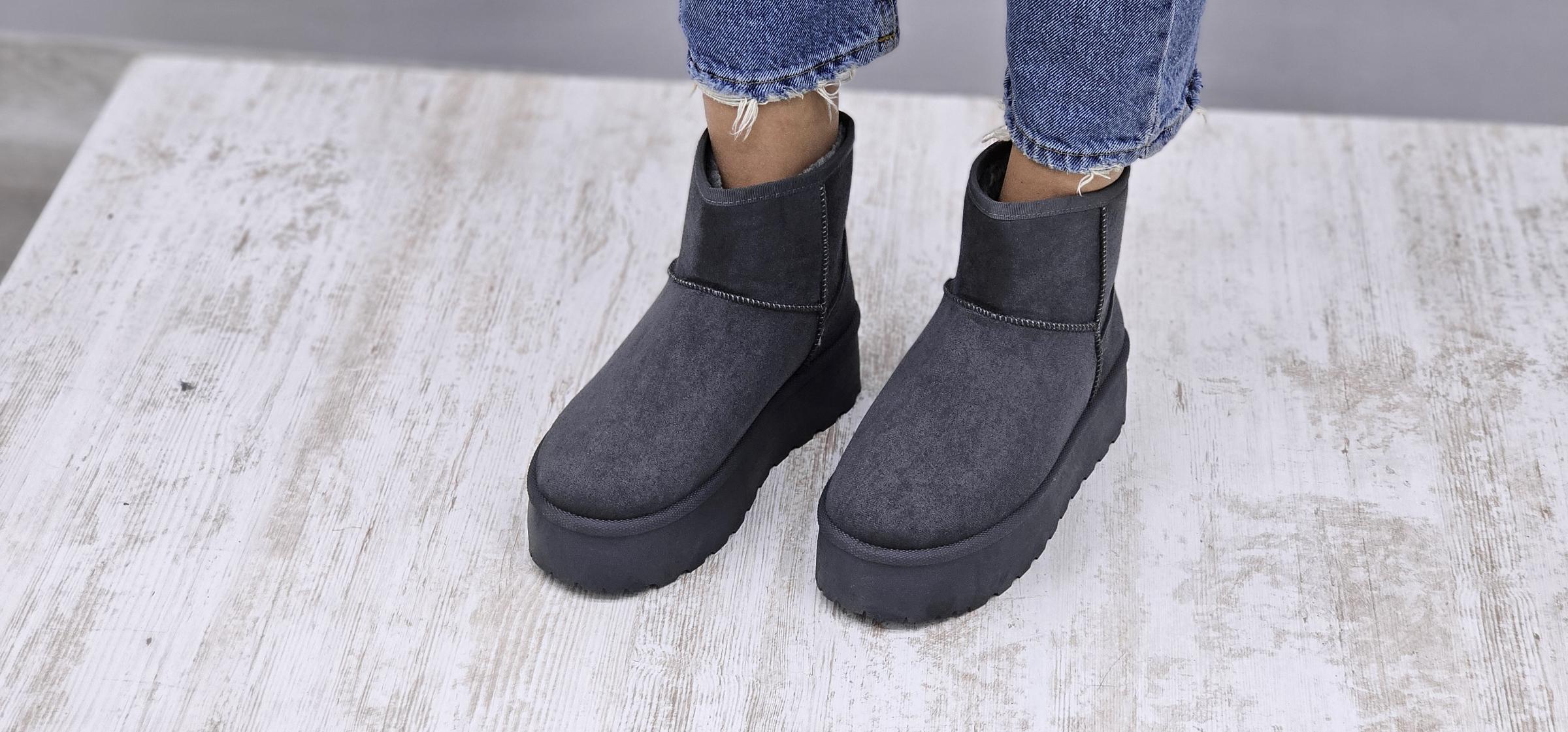 Уги зимові жіночі короткі на платформі р. 37 Темно-сірий (3329) - фото 3