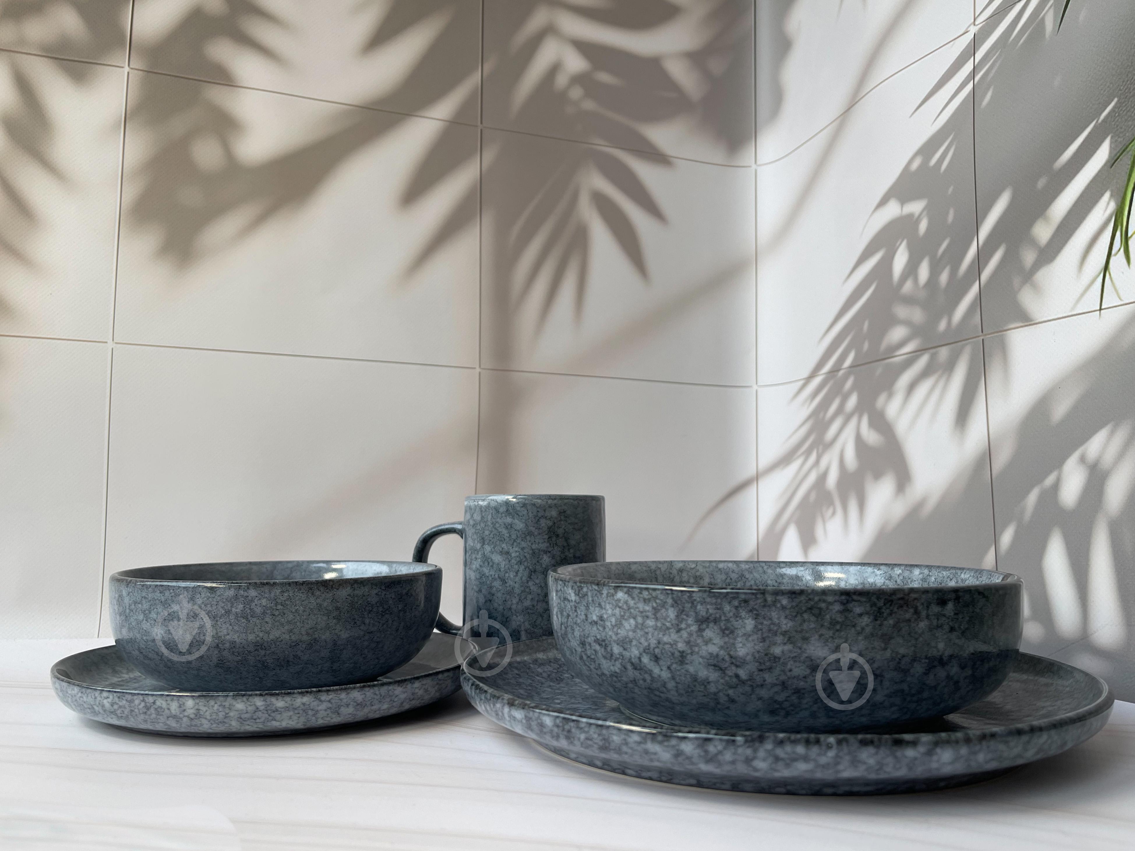 Набор посуды для двух персон Ardesto Loreto 10 предметов фарфор Темно-серый/Серо-голубой мраморный - фото 5