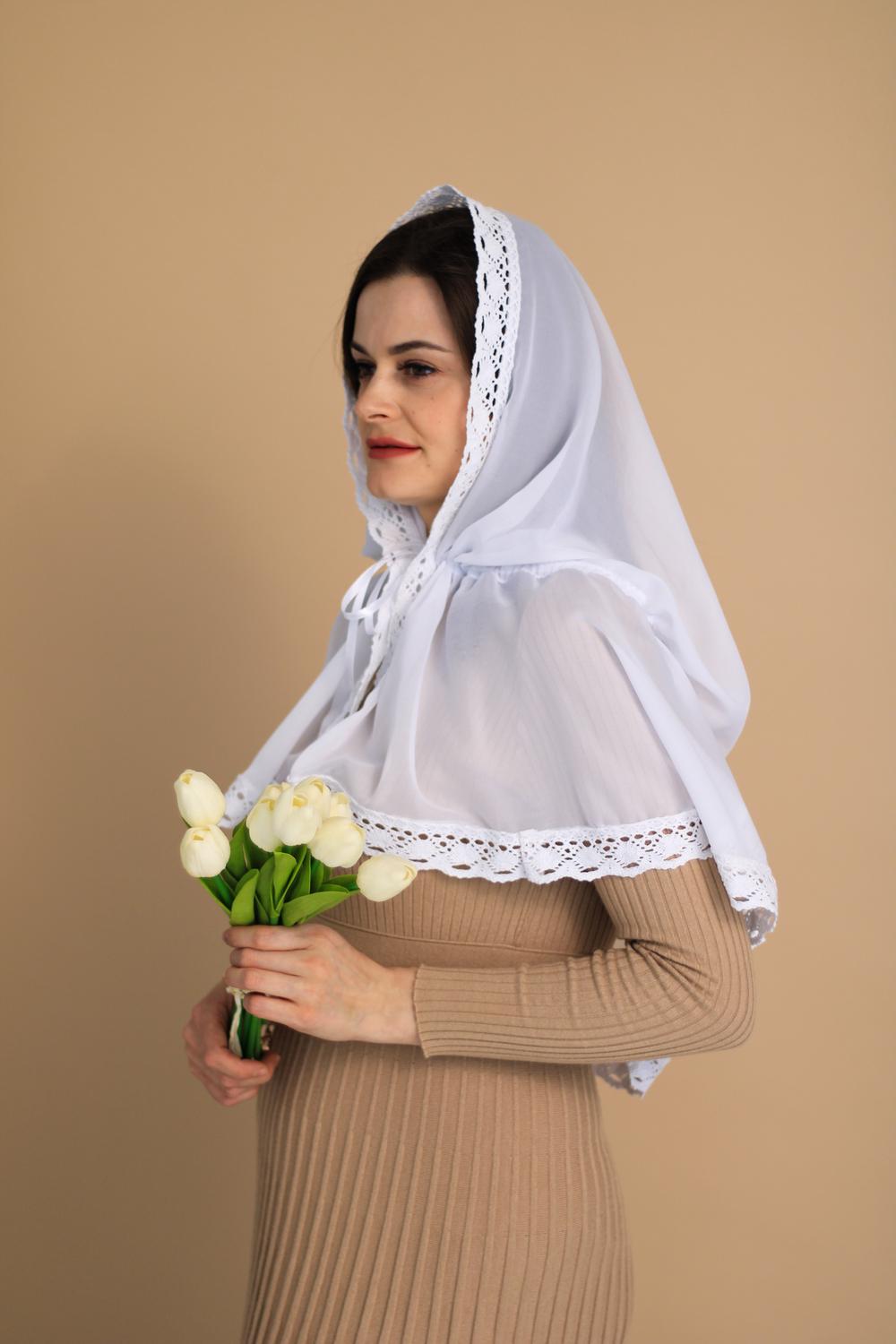 Палантин для храму на голову Білий (п012) Палантин для храму на голову Білий (п012)