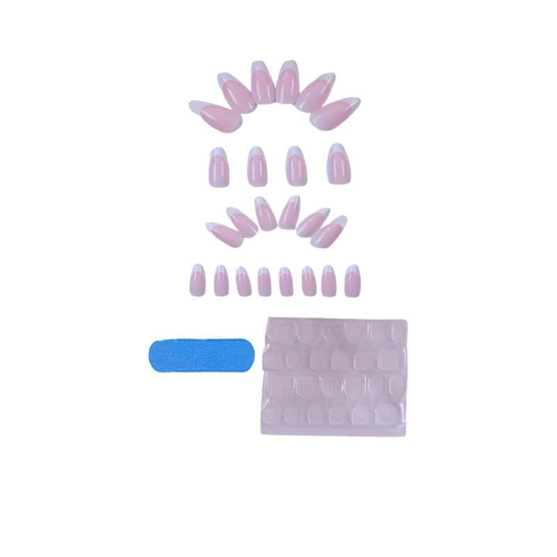 Накладні нігті френч мигдаль із клейовими пластинами 24 шт. Білий з рожевим