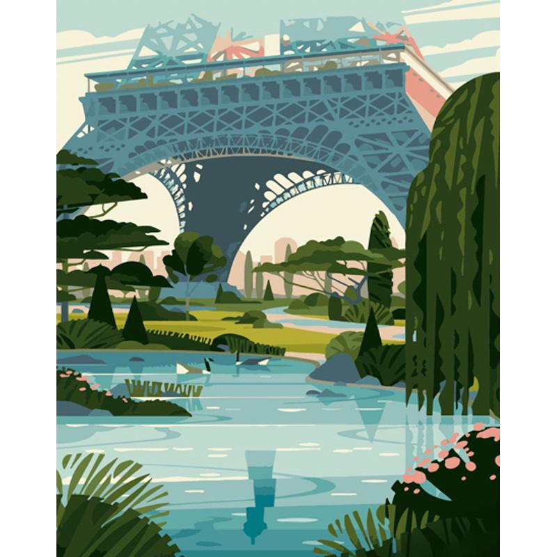 Картина по номерам Strateg Премиум Под Эйфелевой башней 40х50 см (GS861)