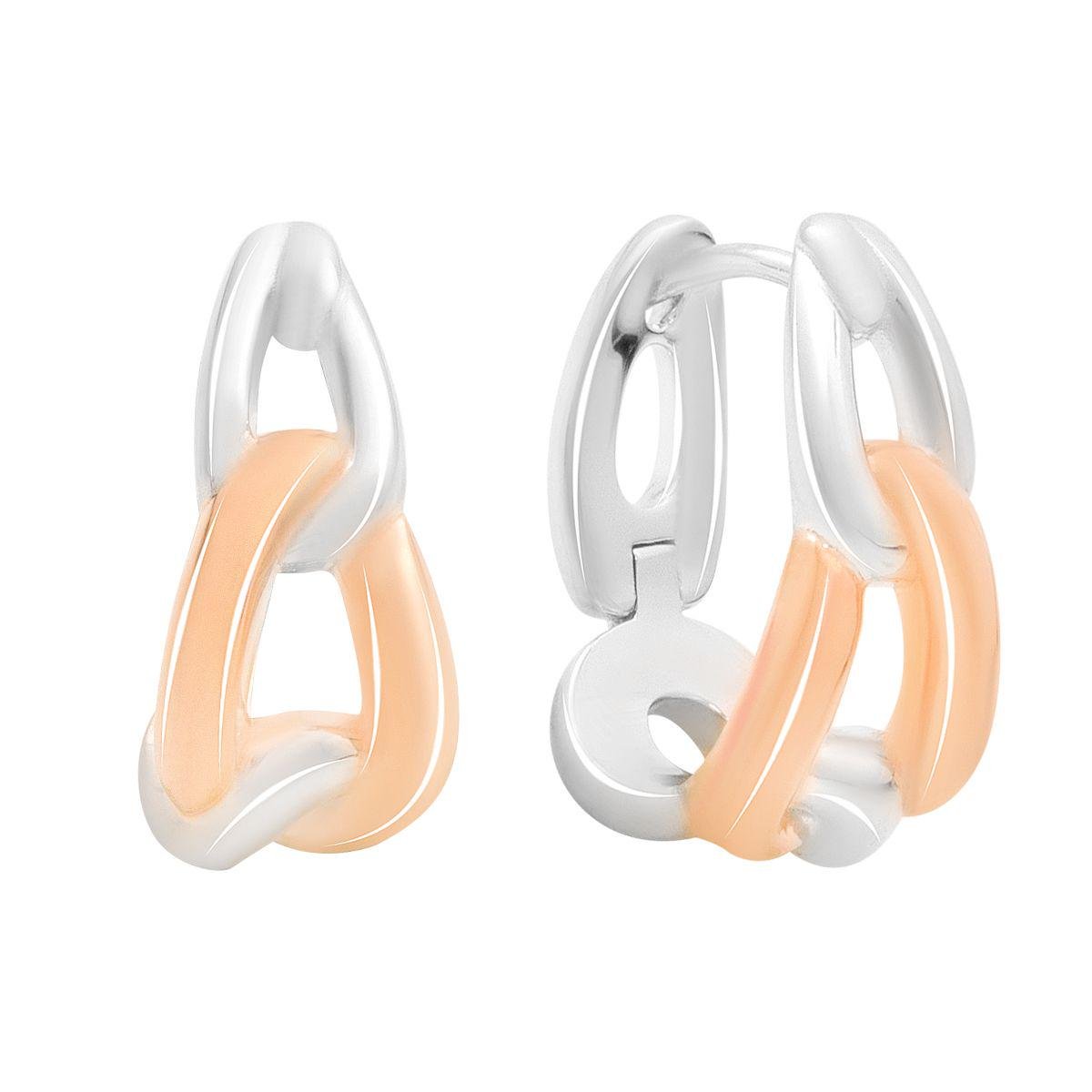 Сережки срібні з персиковою емаллю у формі переплетених ланок Сережки срібні з персиковою емаллю у формі переплетених ланок