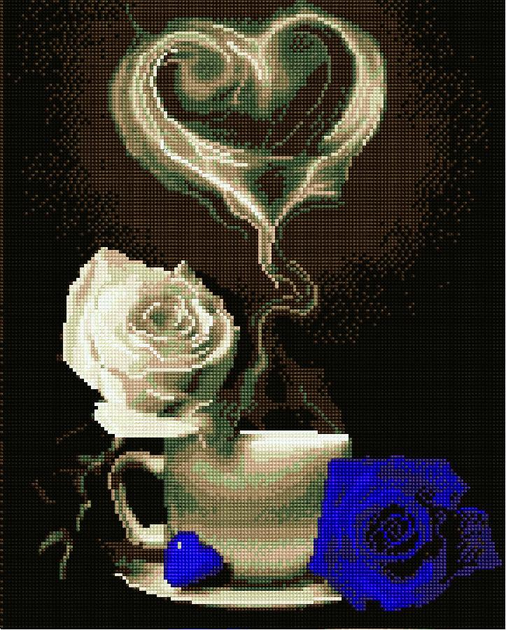Алмазная мозаика Никитошка Кофе с розами 40x50 см (GJ5108)