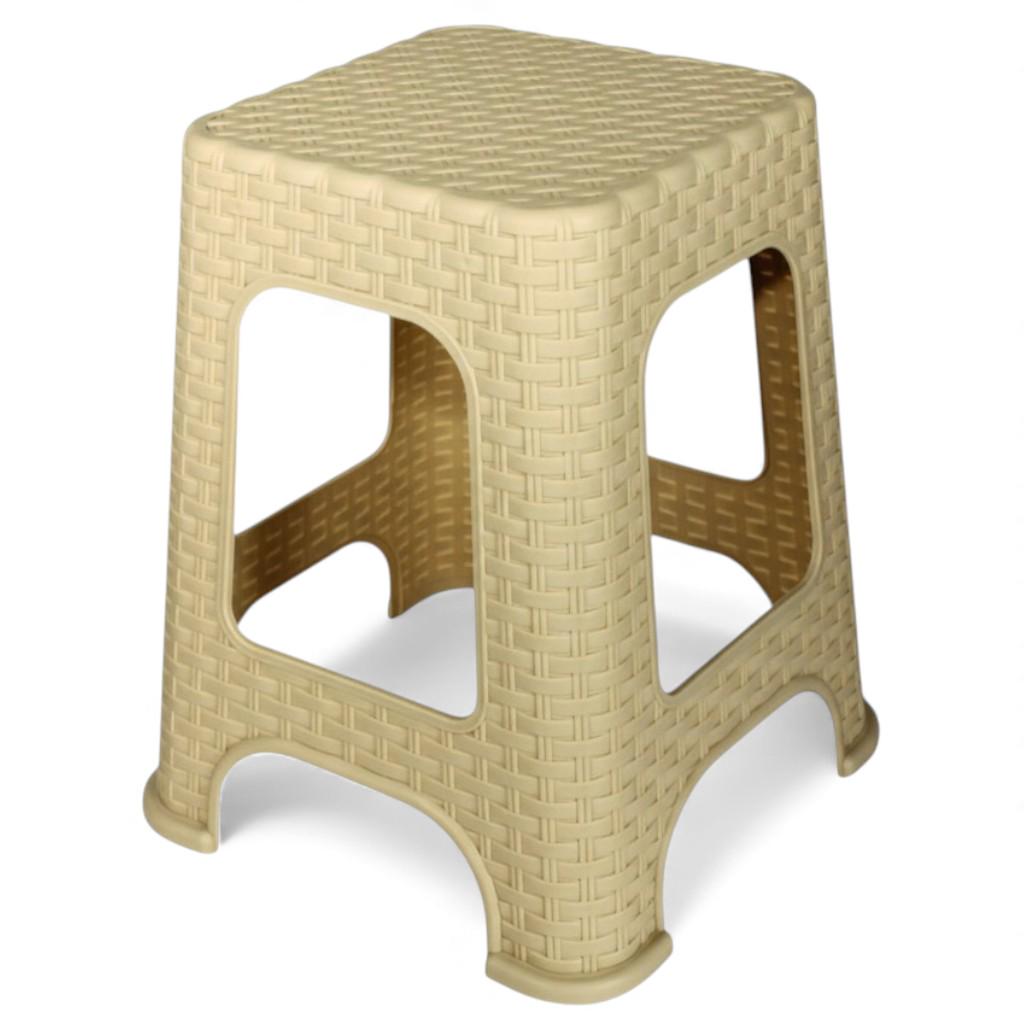 Табурет пластиковий Ротанг плетений 38х38х45 см Бежевий (072-CREAMY)