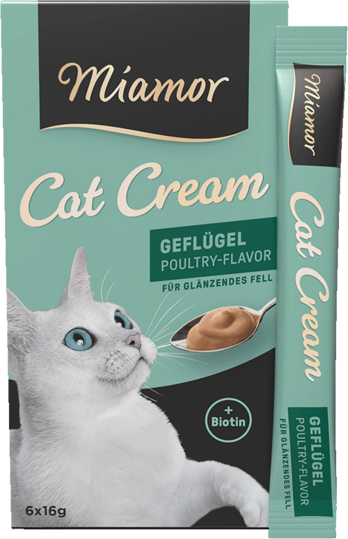 Сливочный крем лакомства для здоровья шерсти и кожи Miamor Cat Cream Snack с домашней птицей и биотином для кошек 15 г 6 шт. (4000158743169)