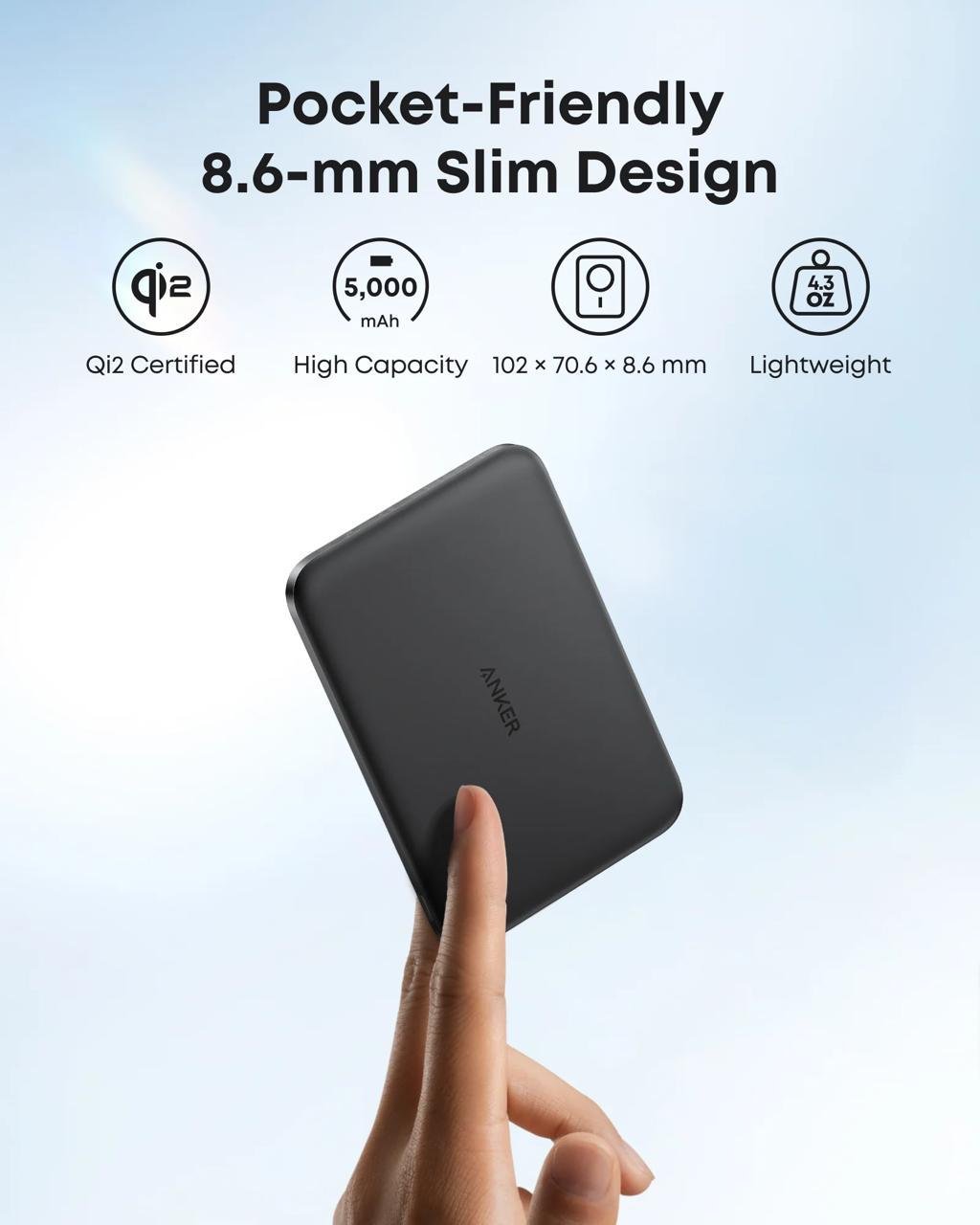 Повербанк магнітний ультратонкий Anker A1665 для iPhone з бездротовою зарядкою 5000 мАг 20 Вт Чорний (27376609) - фото 3 Повербанк магнітний ультратонкий Anker A1665 для iPhone з бездротовою зарядкою 5000 мАг 20 Вт Чорний (27376609) - фото 3