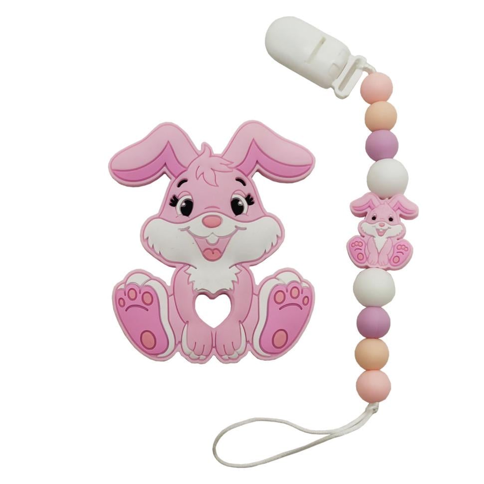 Прорезыватель Зайка силиконовые бусы Розовый (FR-132-R-83)