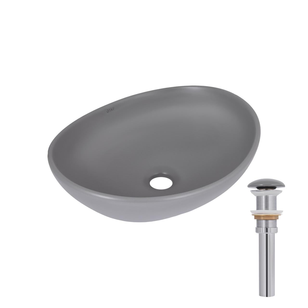Раковина накладная Qtap Dove 415x340x140 мм овальная с донным клапаном Stone grey (QTDOV188SG49783)