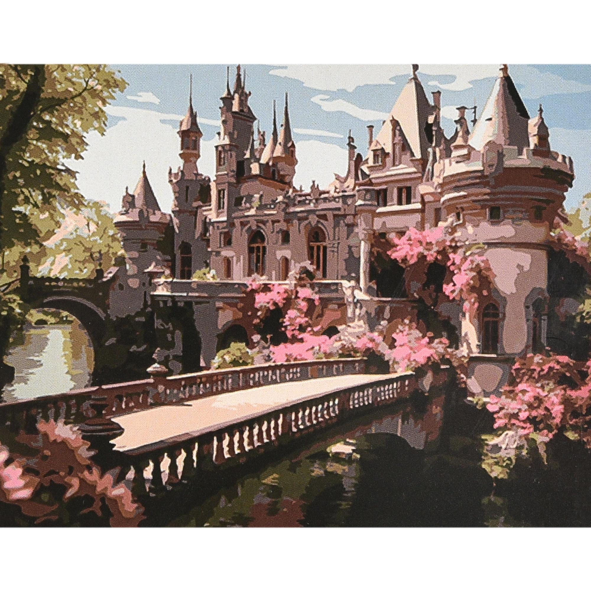 Картина по номерам Strateg Премиум Крепость в объятиях природы с лаком и уровнем 40x50 см (Str-VA-4682)