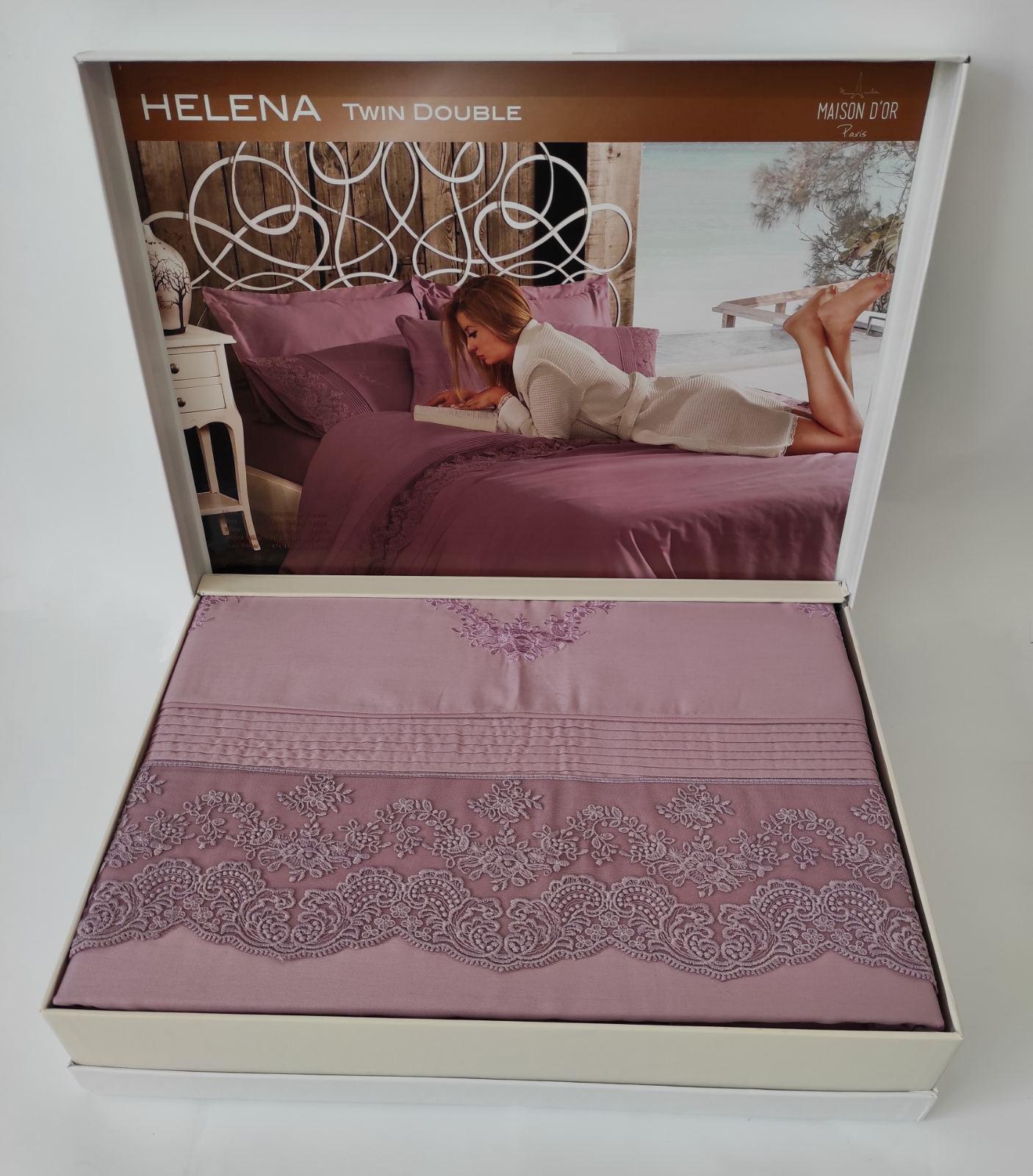 Комплект постельного белья Maison D'or с кружевом семейный Helena Dark Lilac (CN7050)