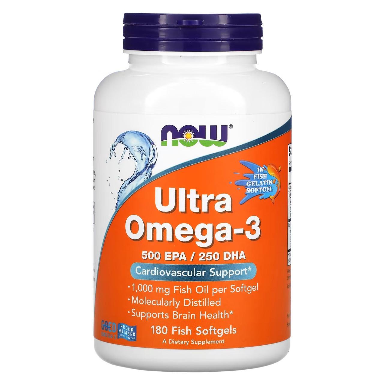 Ультра Омега 3 500 ЭПК/250 ДГК Now Foods Ultra Omega-3 180 мягких капс.