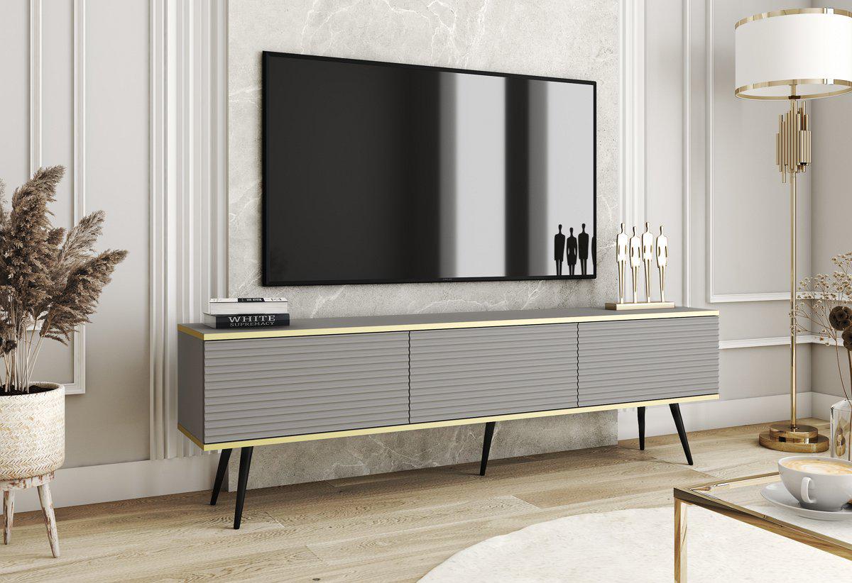 Тумба під телевізор Perfect Home Oro RTV175 MDF 3-дверна з чорними ніжками Сірий (PFH-091344)