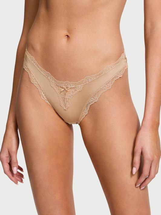 Трусики Victoria's Secret Dream Angels Smooth & Lace Brazilian Panty Beige M Бежевый (26824178)