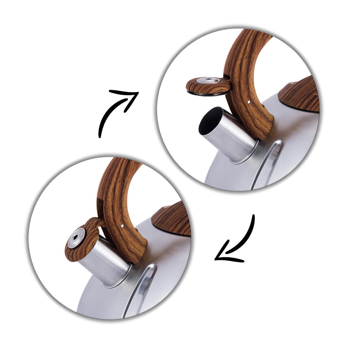 Чайник со свистком Kamille KM-0698 из нержавеющей стали 5 л Стальной/Коричневый (150-84-0698) - фото 3 Чайник со свистком Kamille KM-0698 из нержавеющей стали 5 л Стальной/Коричневый (150-84-0698) - фото 3