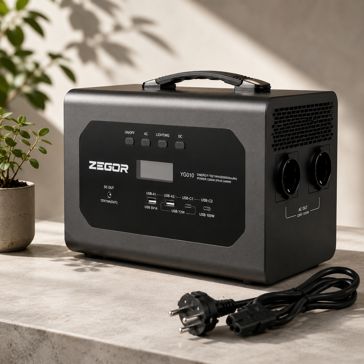 Зарядная станция Zegor YC600 LiFePO4 600 Вт 1200 Вт 655,36 Вт/ч металлический корпус Черный