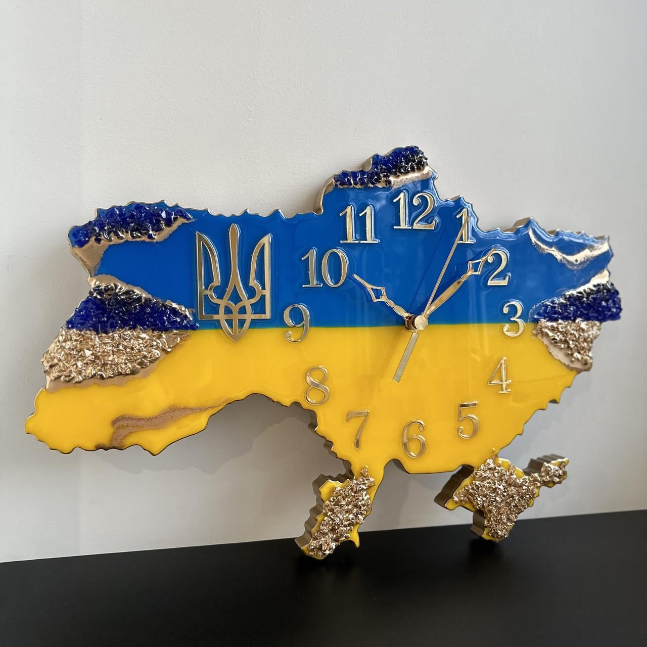 Часы настенные из эпоксидной смолы Карта Украины 50x34 см