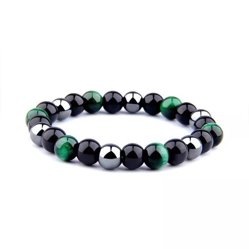 Браслет из тигрового глаза агата и гематита р. 20 Зеленый (80063)