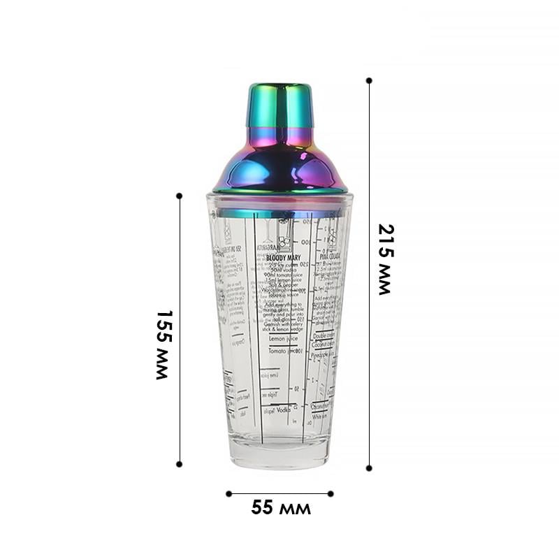 Шейкер для коктейлів Lesko KM-40G Rainbow скляний 400 мл (27639444) - фото 3