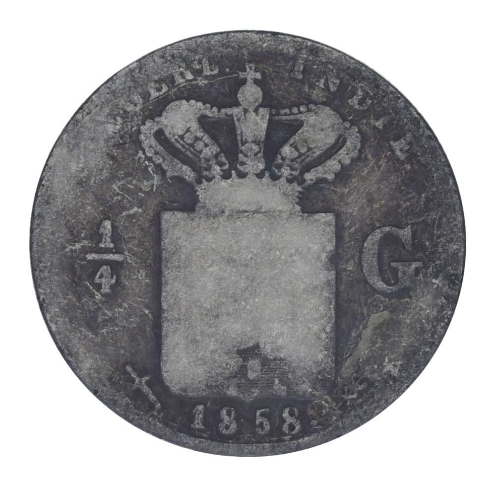 Коллекционная монета Нидерландская Индия 1/4 гульдена 1858 G-VG Ag 720 3,18 г (М22136)