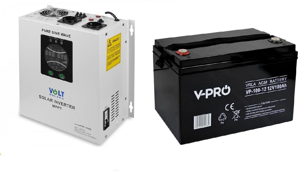 Аккумулятор Volt Polska VPRO 100 12V AGM VRLA 6AKUAGM100 с источником бесперебойного питания Volt Polska SINUS PRO 1000 S 12/230V (700/1000W)