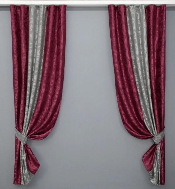 Комплект штор жаккард 1,5х2,5 м 2 шт. Бордовый/Серый (016дк/417-293-417ш)