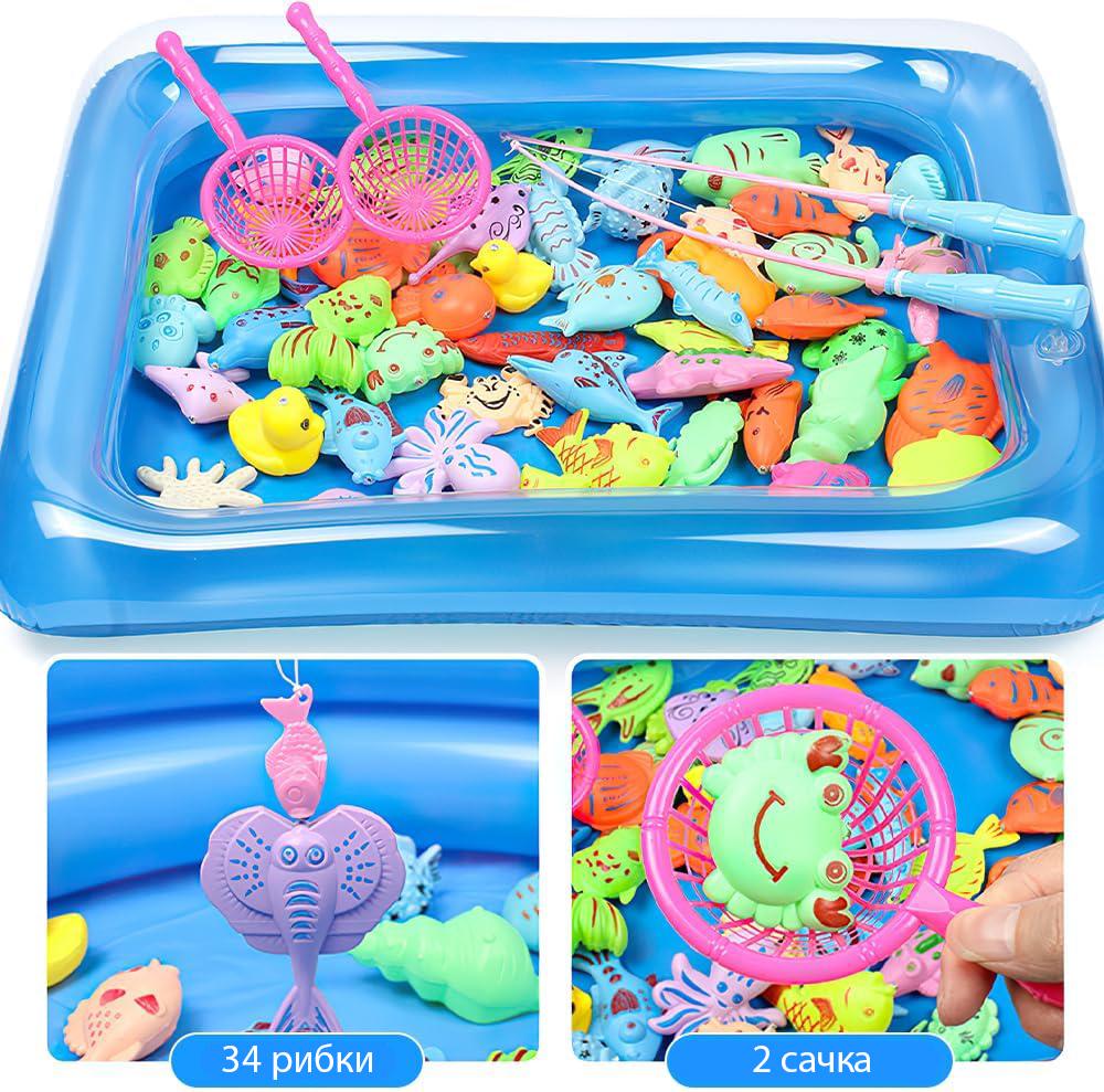Набор игрушек для рыбалки с магнитной удочкой/рыбками и надувным бассейном 40 шт. (25789679) - фото 4 Набор игрушек для рыбалки с магнитной удочкой/рыбками и надувным бассейном 40 шт. (25789679) - фото 4