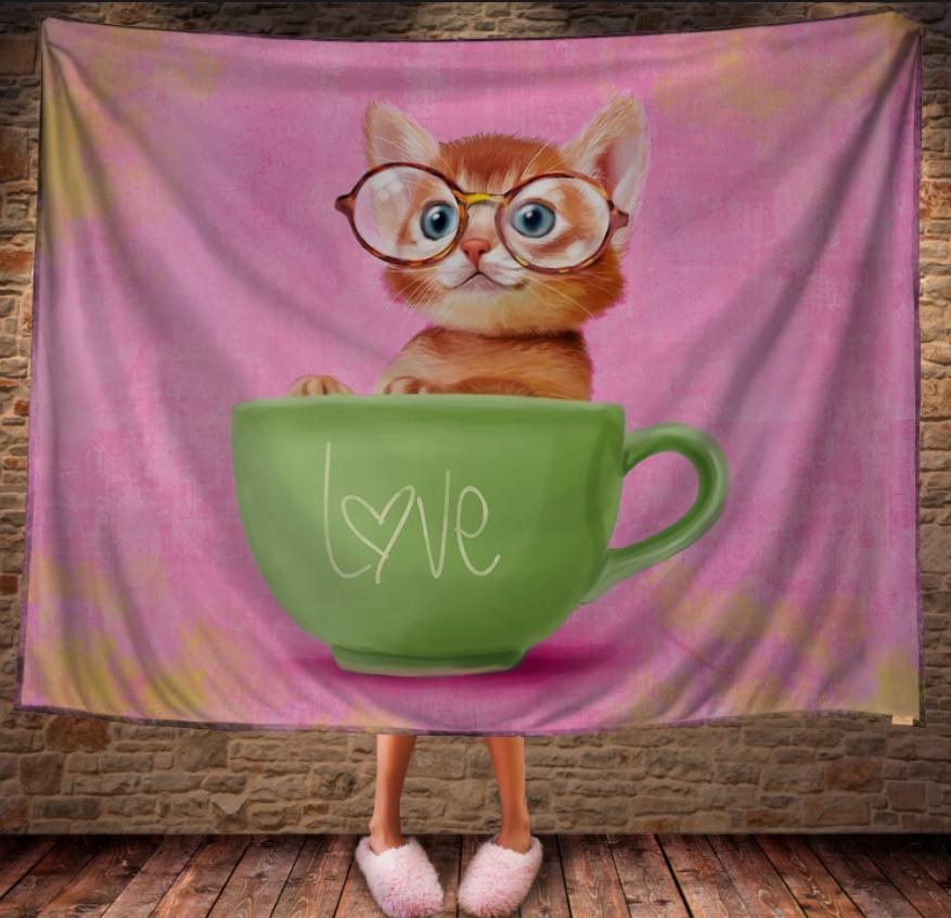 Плед с 3D принтом Котик в чашке 150x200 см (epi_0045)