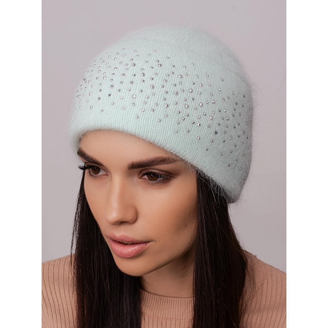 Шапка женская ангоровая одинарная со стразами Leks Джези One size Мята (287787)