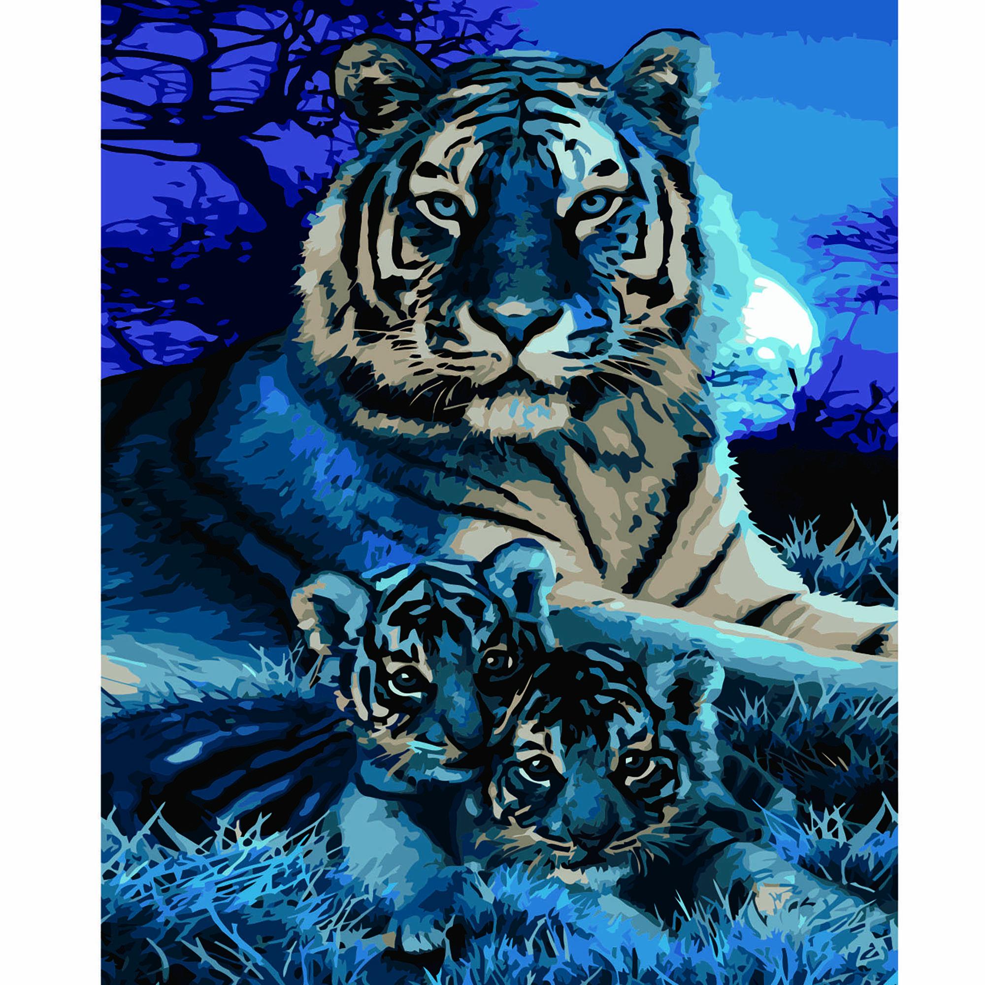 Картина по номерам Strateg Тигрица со своими детьми 40x50 см (VA-2699)