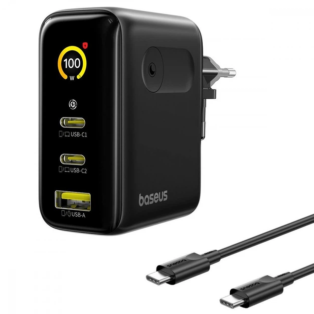 Зарядное устройство сетевое BASEUS PicoGo AE21 100W 2Type-C/USB/Cable Type-C to Type-C 100W E0121B00 1,5 м Black