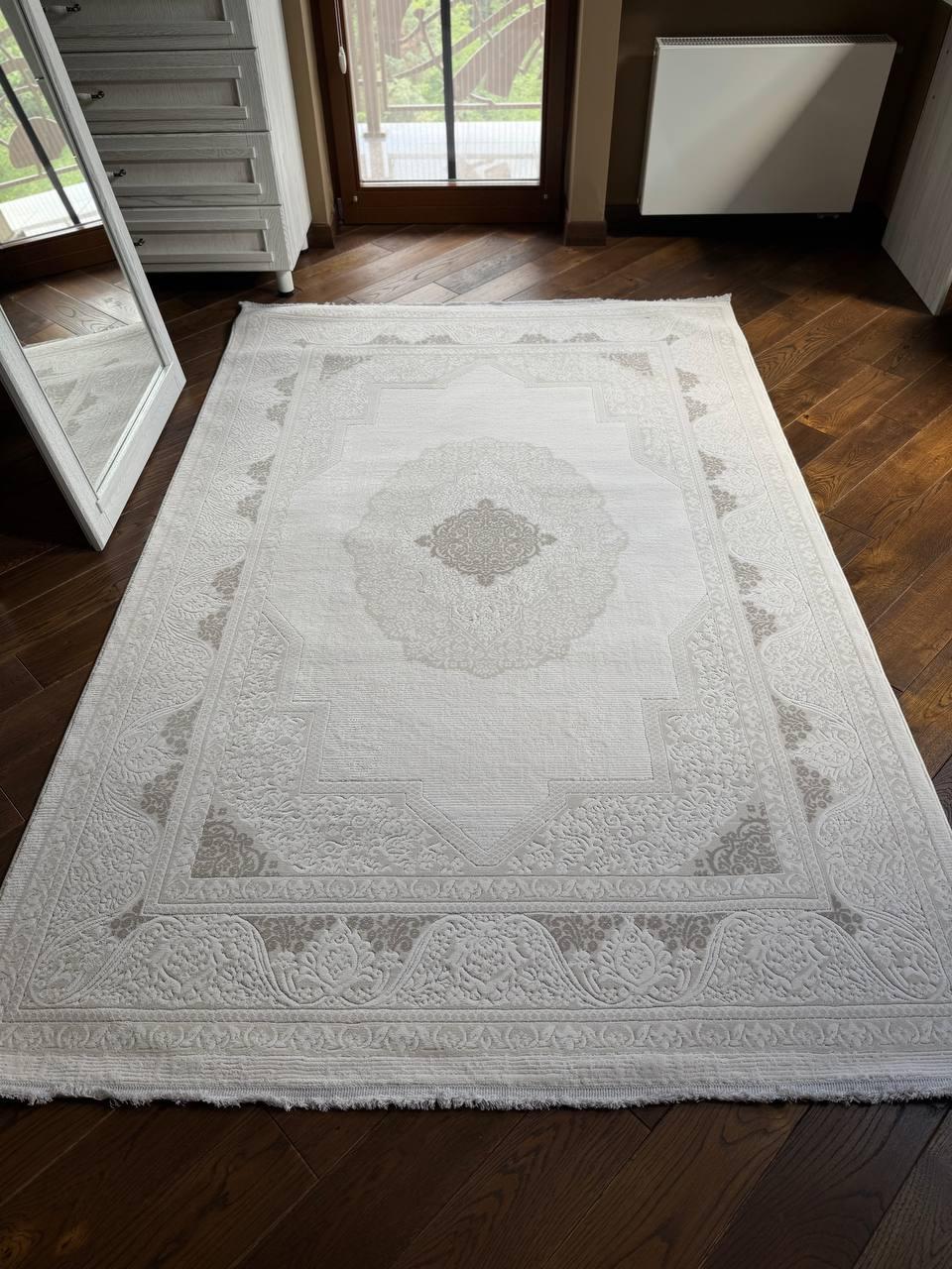 Килим прямокутний для вітальні ворс 12 мм 80х150 см Світло-сірий (G0474B)