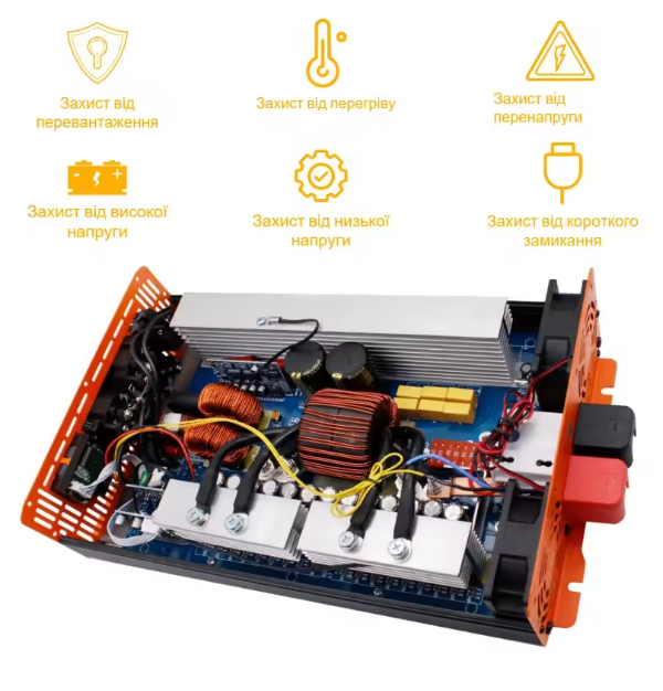 Інвертор Houli чистий сінус 5000/2500 Вт 12-220V евро (30304956) - фото 6 Інвертор Houli чистий сінус 5000/2500 Вт 12-220V евро (30304956) - фото 6
