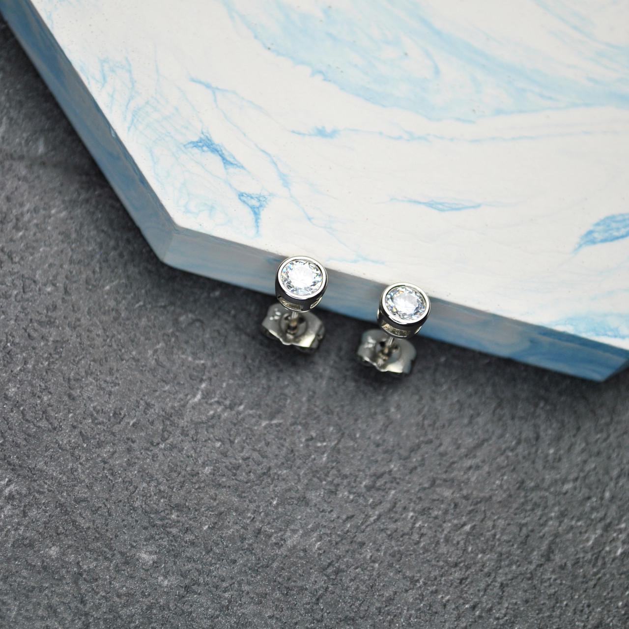 Сережки гвоздики медицинская сталь родий 6 мм (x097)