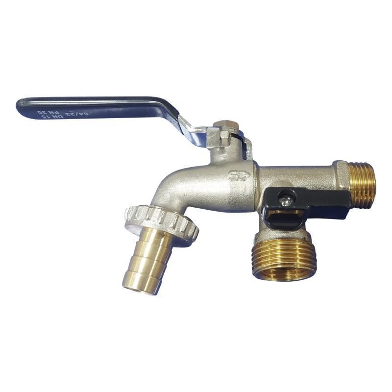 Кран шаровой для полива SD Plus латунный усиленный 1/2"х 3/4" на 2 выхода (SD141W15)