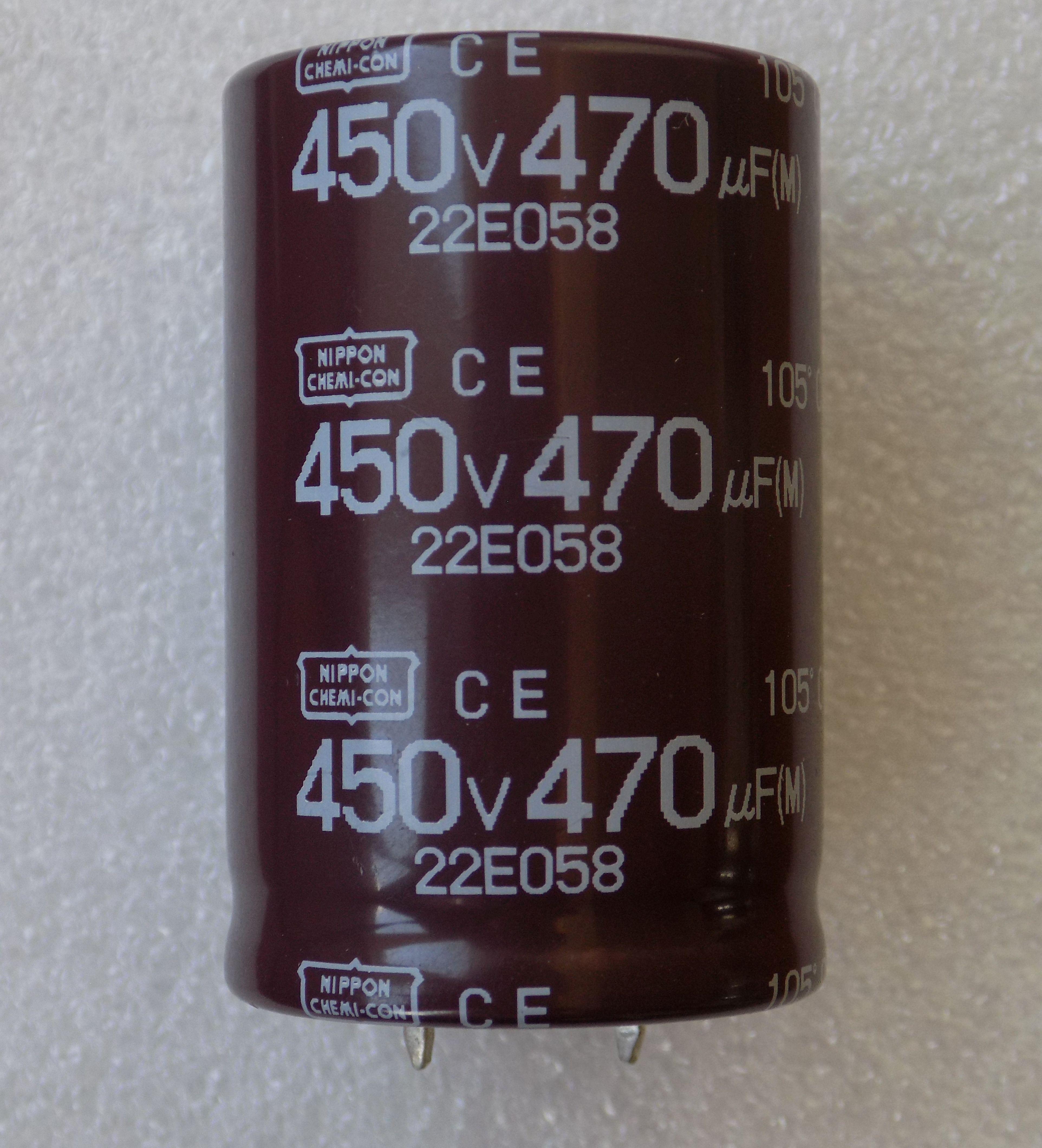 Конденсатор электролитический 470uF 450V 470 мкФ 450В/470x450 жесткие выводы 30x45 мм (41434)