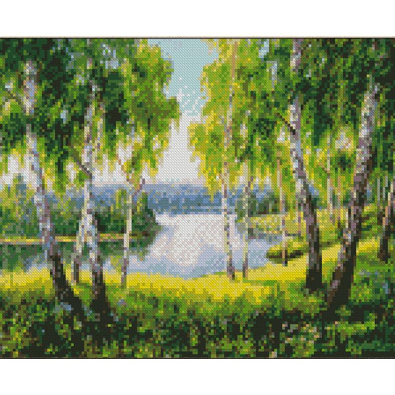 Алмазная мозаика Strateg Премиум Березки у озера 30х40 см (Str-KB075)