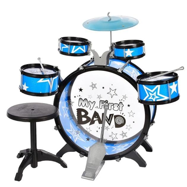 Дитяча барабанна установка 1919-1 зі стільчиком Синій (27461722)