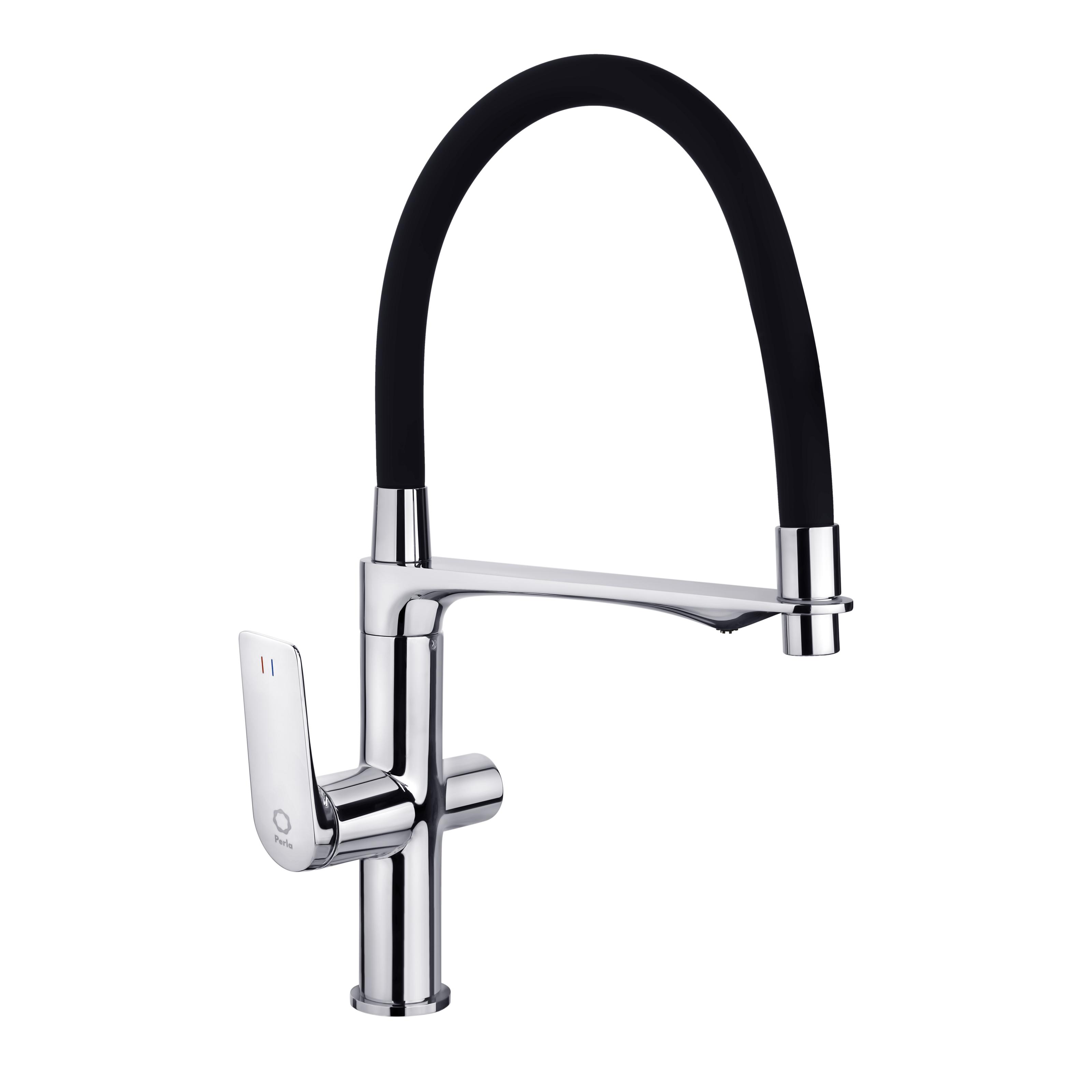 Змішувач для кухні Perla PETER гнучкий гусак з фільтом латунь Хром/Чорний (PSK6759)