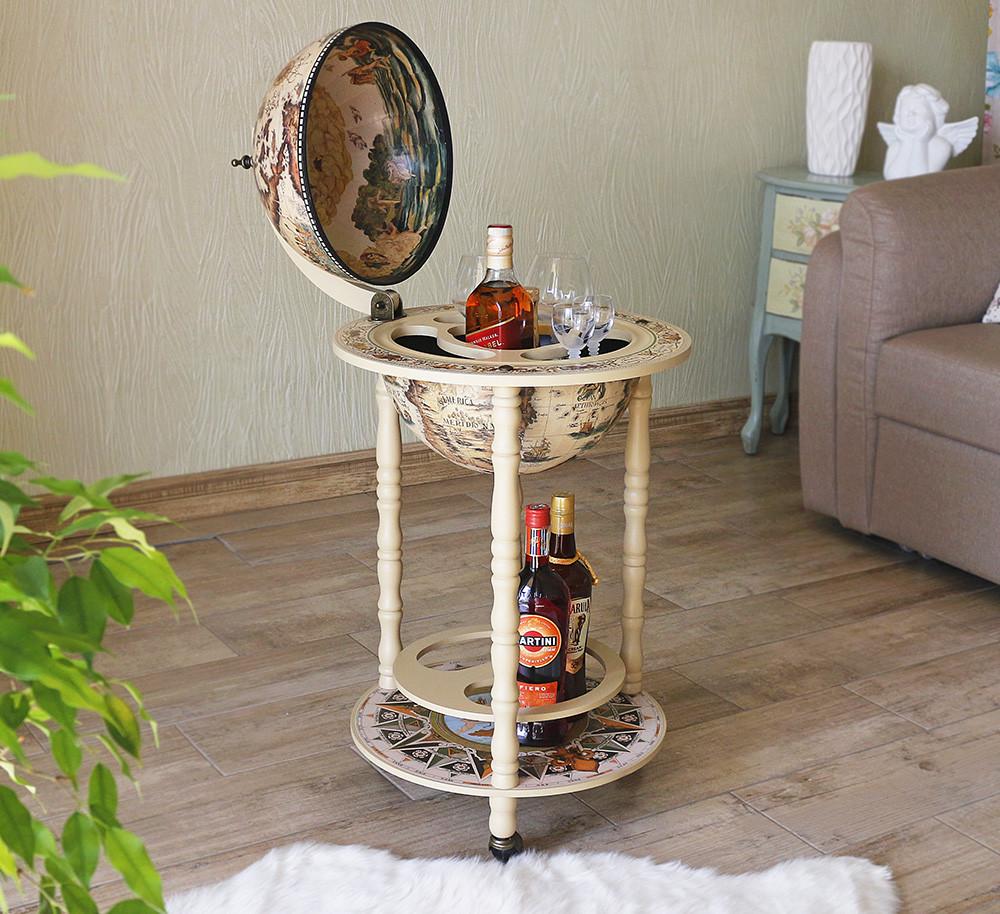 Минибар напольный Гранд Презент Глобус Карта мира 33 см Слоновая кость (33001W)