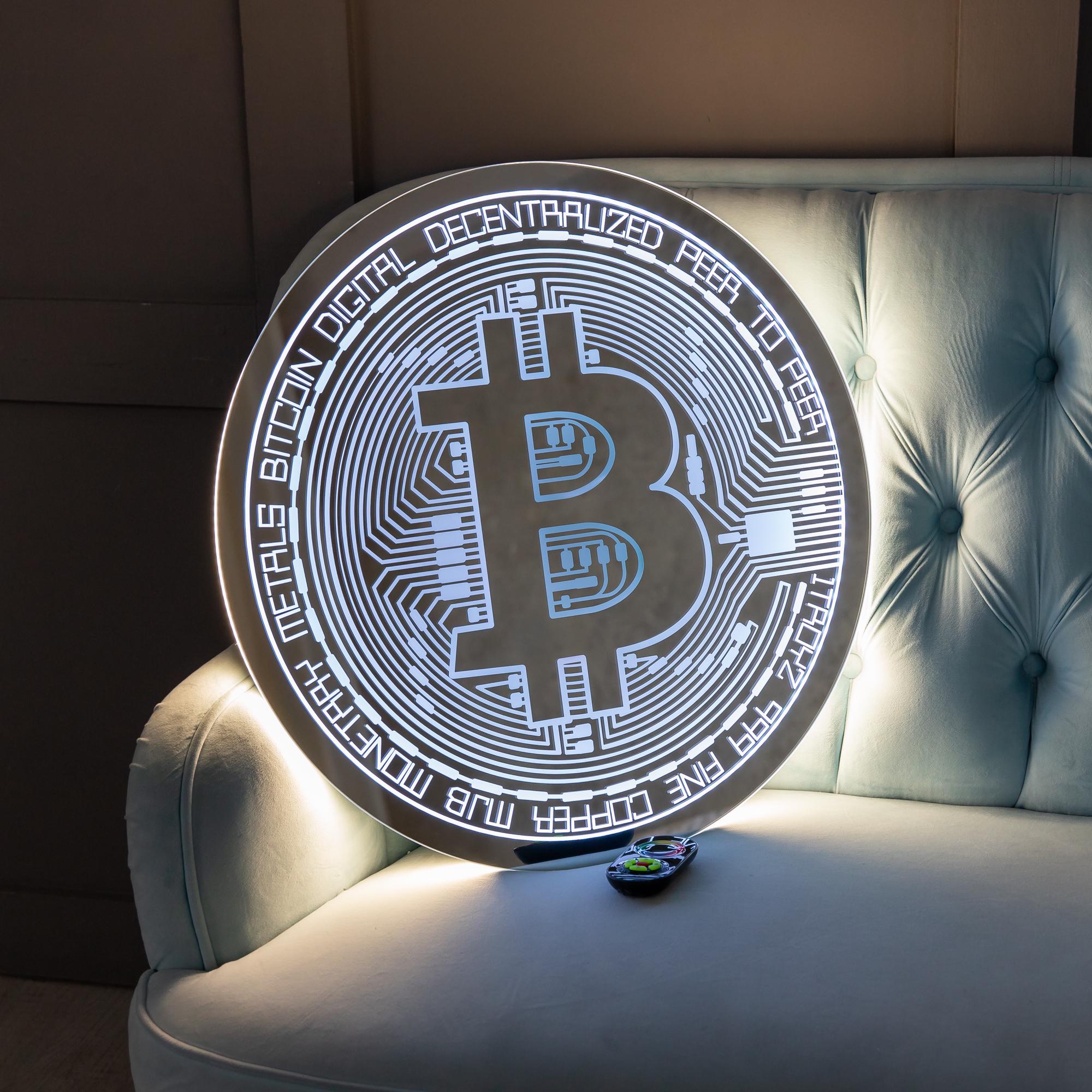 Украшение зеркальное настенное La Mir Bitcoin с LED подсветкой RGB 70х70 см (bitcoin70)
