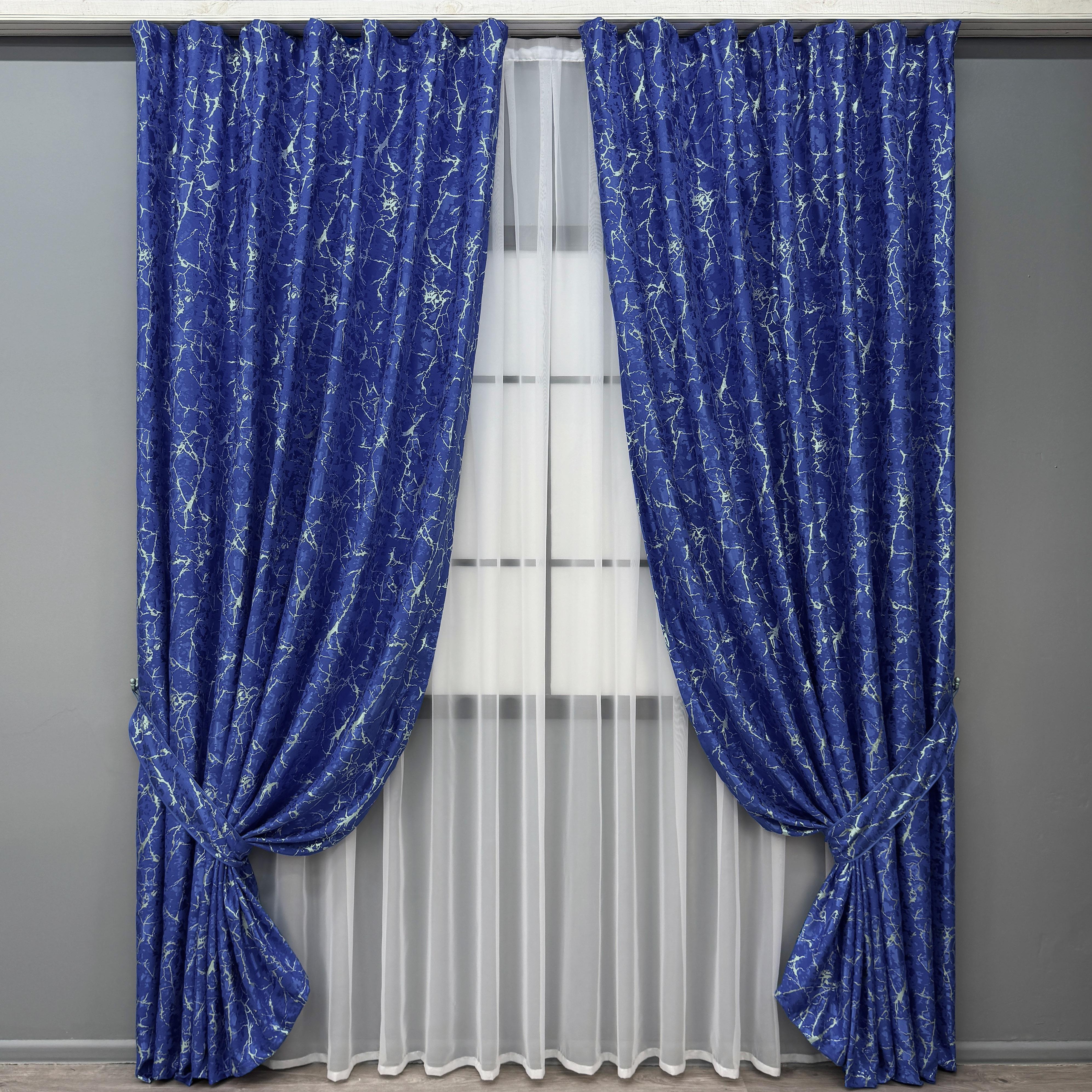 Комплект штор VR-Textil лен мрамор Royal Touch №2003ш 150х270 см 2 шт. Синий (33-0971)