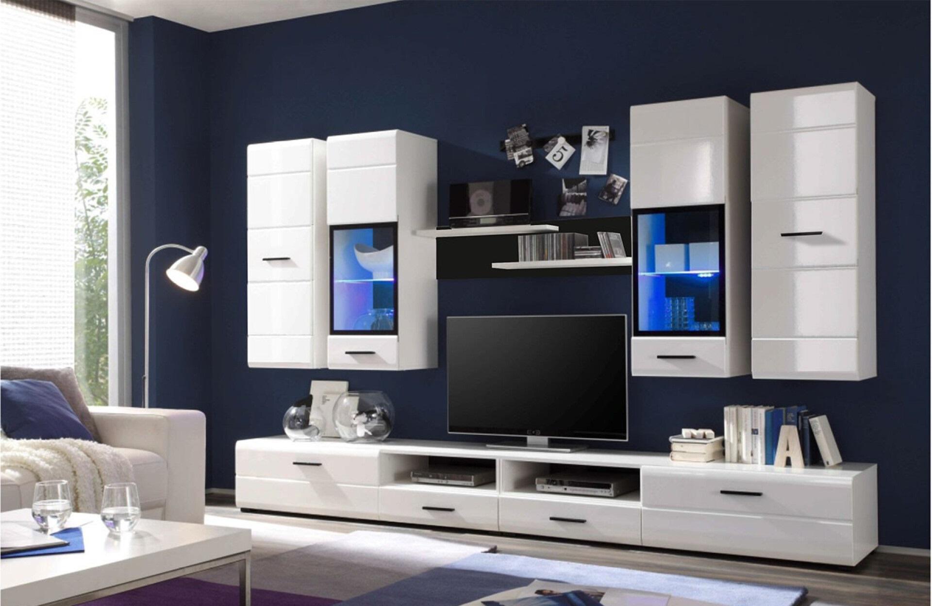 Вітальня стінка комплект з підсвічуванням Холдінг Вушер 2 Німфея альба/Білий глянець (16921744)